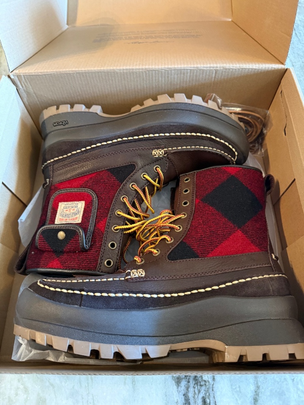 Polo Ralph Lauren Logan Leather & Plaid Wool Boot Men's Size 9
